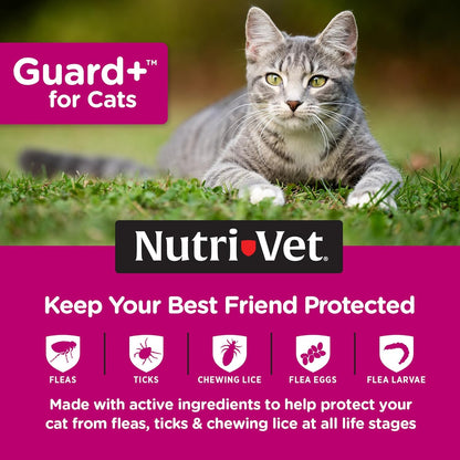 Nutri-Vet Guard+ for Cats, Flea and Tick Prevention Spot On Drops, Topical Treatment for Cats 1.5 lbs and Up, Waterproof Formula, 3 Monthly Doses, 90 Days of Protection