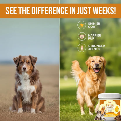 10-in-1 Multivitamin for Dogs – Glucosamine, Chondroitin, Probiotics & Omega 3 Fish Oil – Dog Supplement for Joints, Skin, Coat, Heart & Immune Support – Peanut Butter Flavor – 120 Soft Chews