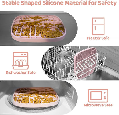 Puzzle Feeder Dog Lick Mat,Freezable Dog Enrichment Toys for Mental Stimulation and Anxiety Relief, Silicone Lick Mat, Slow Feeder Supports All Types of Food,Pink