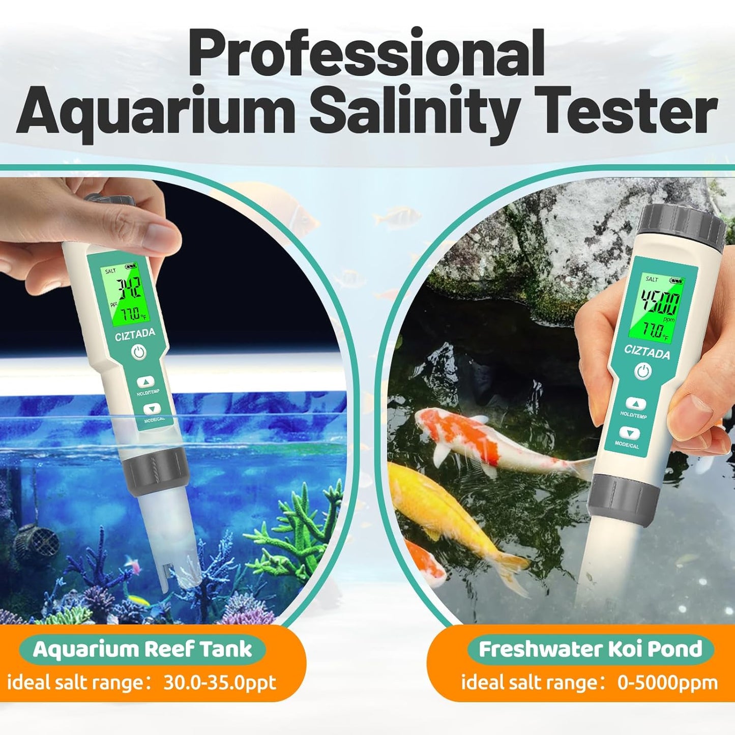 Digital Salinity Tester and 56.2mS/cm(35.0 PPT) Calibration Solution Combo for Saltwater Pool, Seawater, Aquarium, Fish Tank