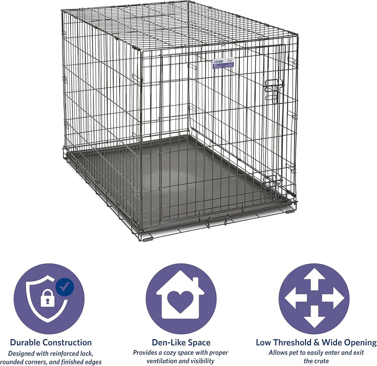 MidWest Homes for Pets 42-Inch iCrate Folding Dog Crate with Divider Panel, Leak-Proof Tray & Secure Latches – Metal Wire Kennel for Large Breeds – Portable, Durable & Easy to Assemble