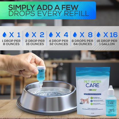 Pet Water Care - Dog and Cat Water Additive for Dental and Oral Care - Prevents Pets Water Bowl and Dispenser Fountain Slime - for Fresh Breath and Cleaner, Healthy Teeth