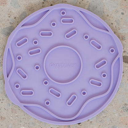 Enrichment Lick Mat: Lilac Donut Delight - Grooved Silicone Dog Feeding Dish, Spread Food Or Treats onto The Mat, Pet Soothing, Suction Back