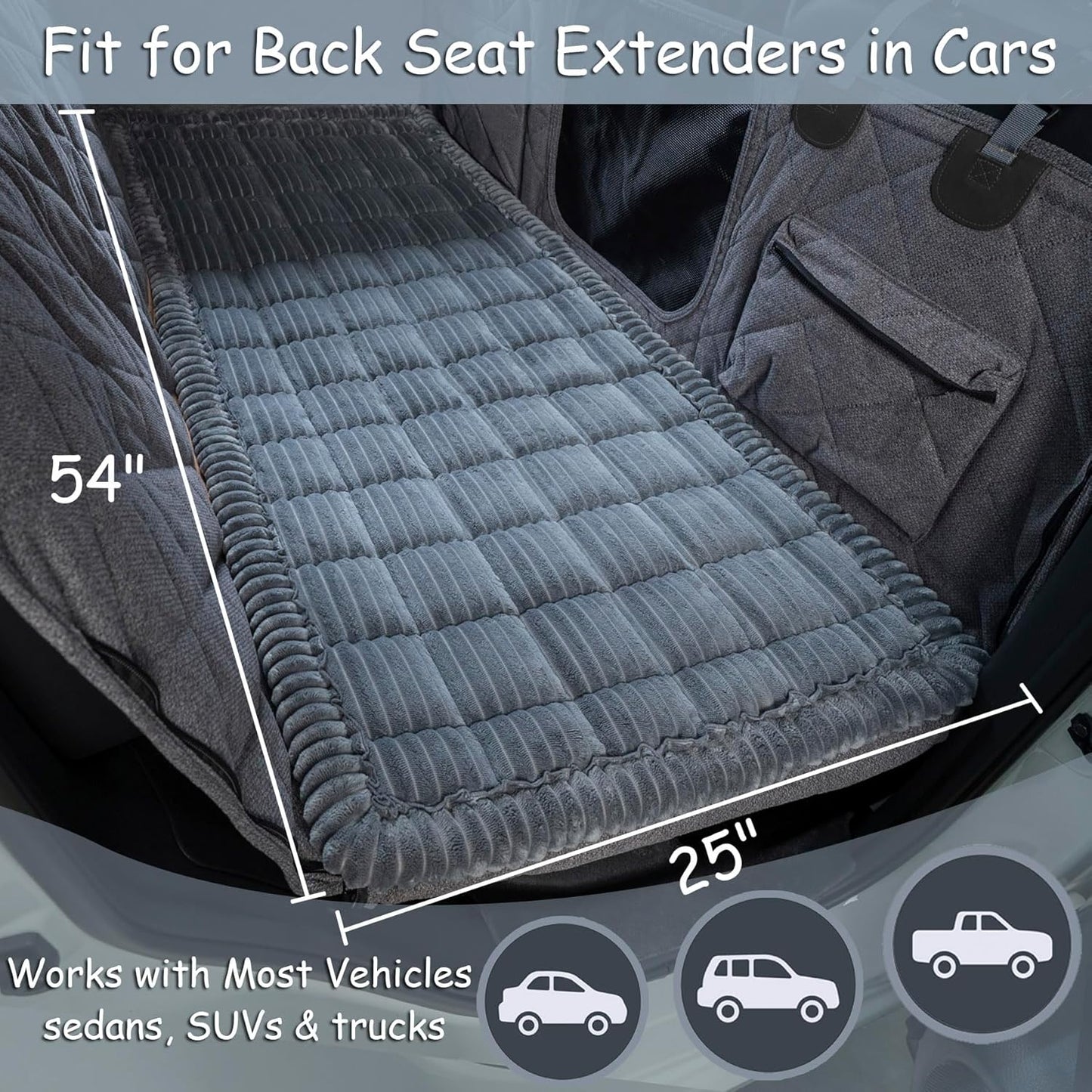 Dog Bed for Car Back Seat, Non-Slip Backseat Pet Bed Mat for Travel, Soft Dog Seat Cover Blanket Washable Couch Protector Fit for Hammock Extenders in Cars, SUVs and Trucks(54"×25" Gray)