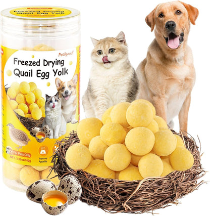 3.52oz/100g Freeze Dried Quail Egg Yolk, Cat and Dog Treats, Single Ingredient Pet Snacks, Healthy Tasty Dry Pet Food