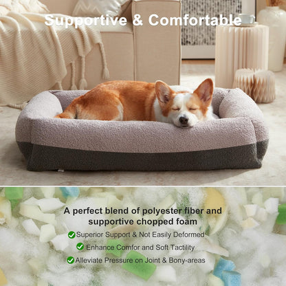 FURTIME Washable Dog Bed Large Sized Dogs, Washable Comfy Fluffy Large Dog Bed, Removable Zipper Cover Machine Wash, Soft Orthopedic Bed Durable Pet Cuddler with Anti-Slip Bottom, 36"x27"x8", Grey