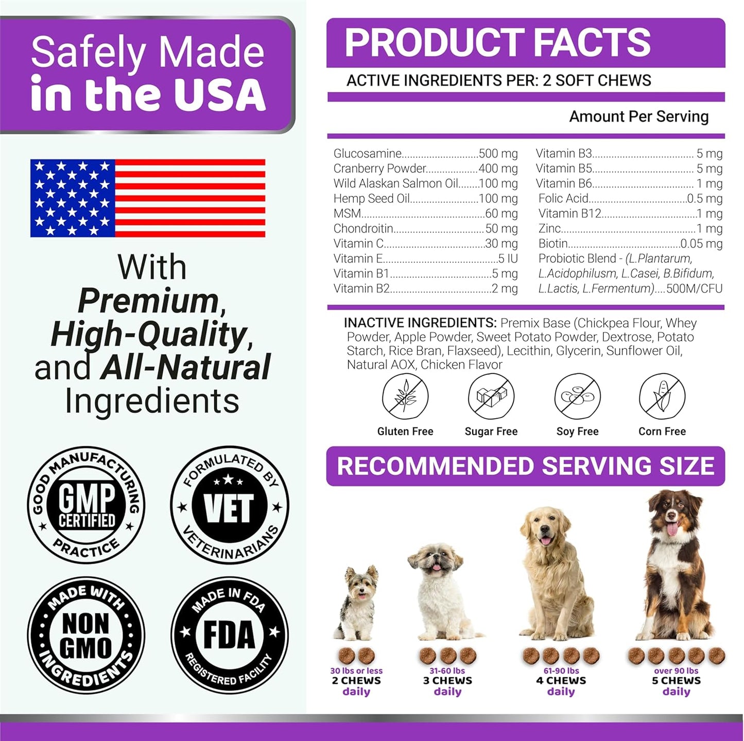 Dog Multivitamin Chewable with Glucosamine - 240 Treats - Dog Vitamins and Supplements - Senior & Puppy Multivitamin for Dogs - Hip & Joint Support - Immune Health, Skin, Heart, Digestion, Probiotics