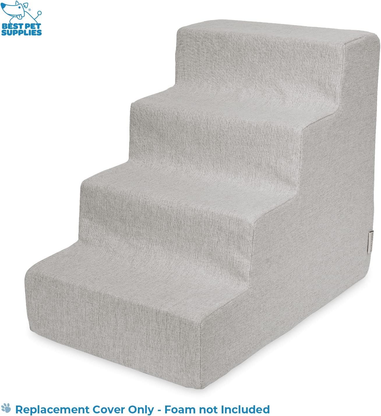 Best Pet Supplies Foam Pet Steps Cover for Small Dogs and Cats, Portable Ramp Stairs for Couch, Sofa, and High Bed Climbing (Cover Only) - Sand, 4-Step (H: 18") (Cover Only)