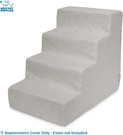Best Pet Supplies Foam Pet Steps Cover for Small Dogs and Cats, Portable Ramp Stairs for Couch, Sofa, and High Bed Climbing (Cover Only) - Sand, 4-Step (H: 18") (Cover Only)
