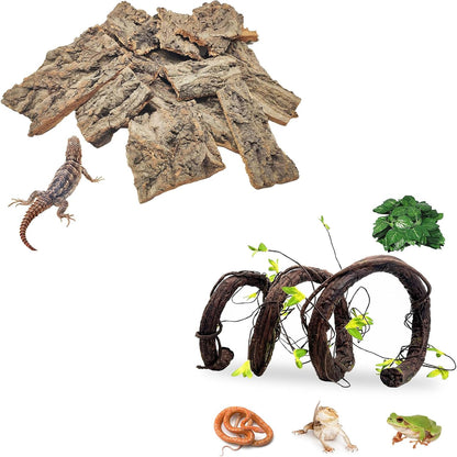 VCEPJH Reptile Bark Bedding,1 LB Natural Cork Bark for Geckos and Large Reptile Vines Thick Terrarium Plants 118 Inches Long Flexible Climbing Branch Bearded Dragon Chameleon Gecko Frog Lizard