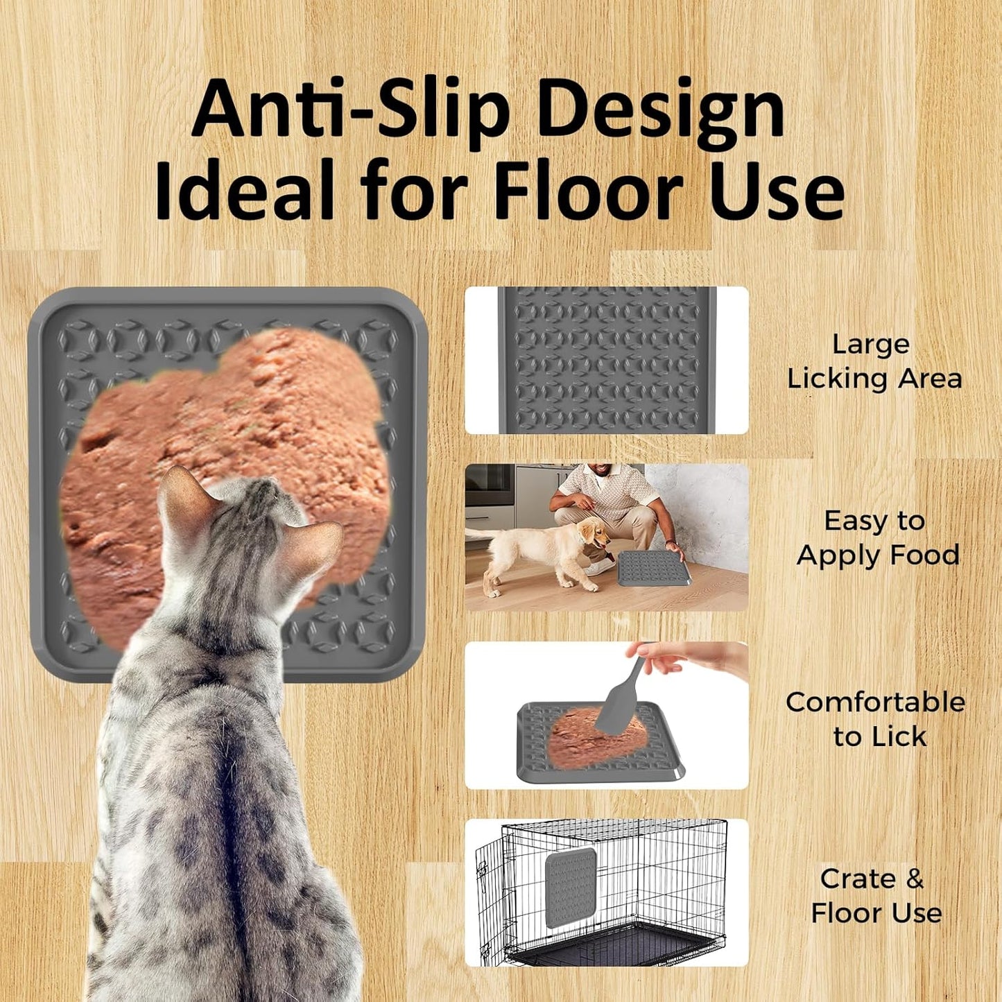 Pet Lick Mat, Lick Mat for Dogs Slow Feeder, Dog Crate Lick Pads, Dog Crate Accessories, Boredom Relief Licking Pad, Fit for Peanut Butter, Treats Yogurt, Bolognese (Grey)