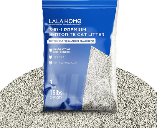 Clumping Cat Litter, Premium Bentonite Cat Litter Sodium-Based, Dust-Free, Strong Durability, Odor Control, Natural Mineral Formula Unscented Litter for RealScooper - 15 lb. Box