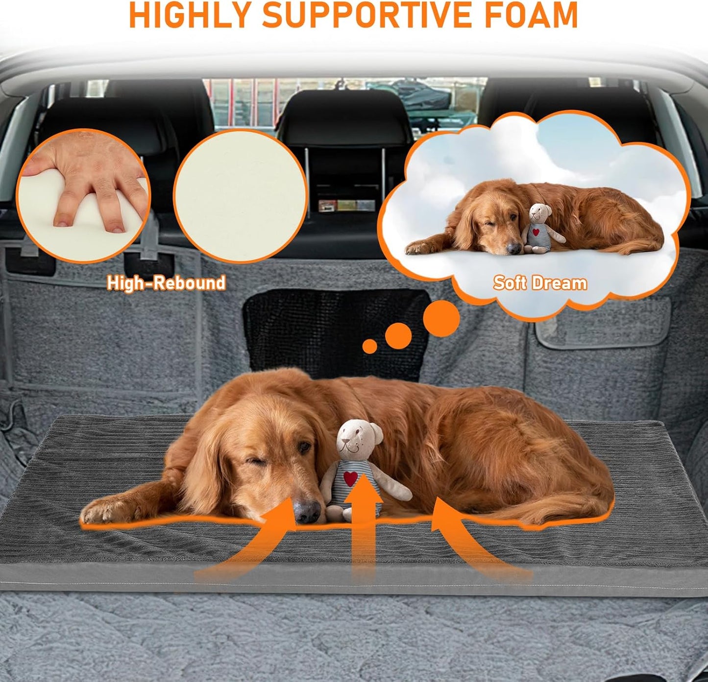 Dog Bed Mat for Car Backseat,Colewin Non-slip Waterproof Car Seat Mat for Dogs&Pets with 2-Inch Thick Foam & Easy Clean Dog Pad Cover Suitable for Travel,Camp,Home,NOT Include Extender(23.5x51in,Grey)