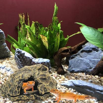 Reptile Shelter - Fake Rock Resin Terrarium, Aquarium Caves | Landscape Basking Suitable Gecko Lizard Tortoise Snake Amphibian Fish Habitat Decoration L
