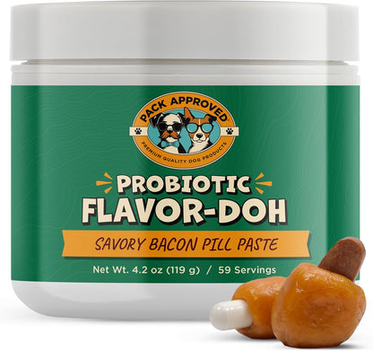 Flavor-Doh with Dog Probiotics - Flavored Pill Wrap for Dogs to Hide Capsules and Shape into Pill Pocket Treats for Dogs - Easy-to-Use Treat Paste for Pet Medicine - Savory Bacon (4.2oz)