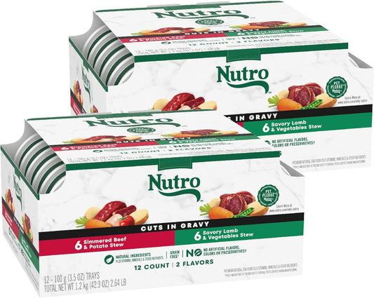 Nutro Natural Choice Cuts in Gravy Wet Dog Food Lamb Beef Variety Pack, 3.5 oz. Trays (12 Count, Pack of 2)