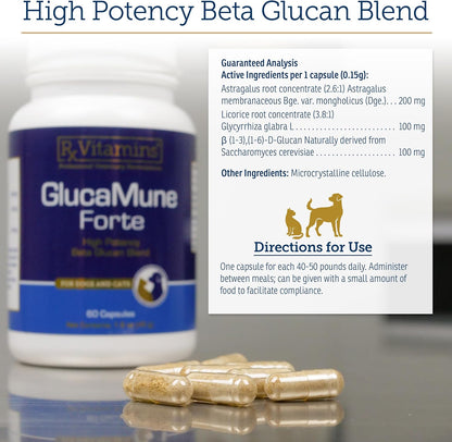 Rx Vitamins GlucaMune Forte - Immune Support Supplement with Beta Glucan for Dogs and Cats - Strengthens Natural Defenses for Overall Health - 60ct