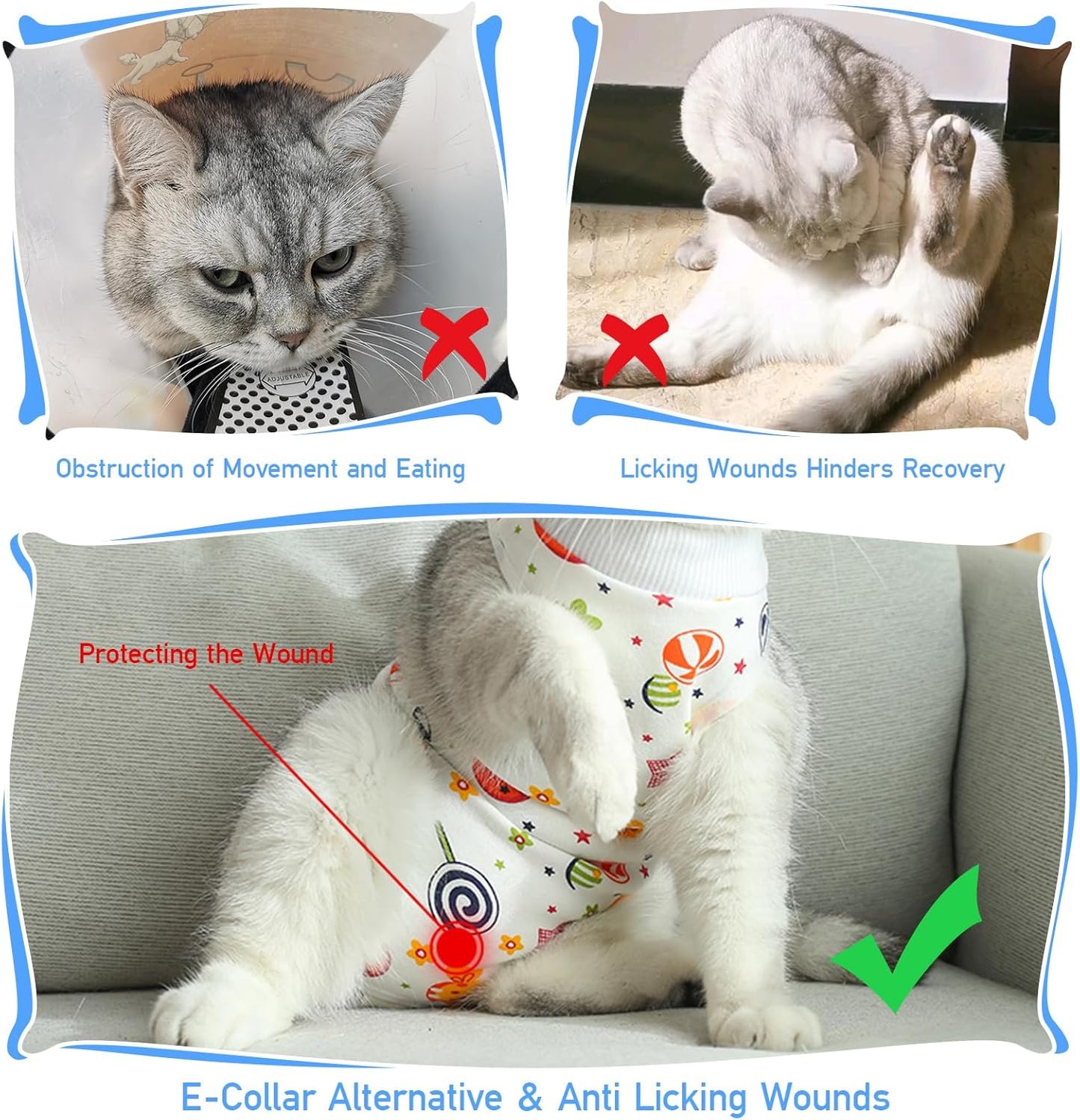 Coppthinktu Cat Recovery Suit Female, Breathable Cat Onesie After Surgery Female for Abdominal Wounds or Skin Diseases, Surgery Recovery Suit Kitten Onesie After Spay Wear Anti Licking