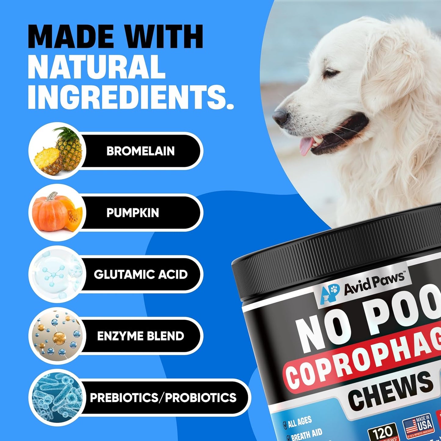 No Poo Chews for Dogs - Coprophagia Stool Eating Deterrent with Probiotics & Enzymes - Stop Dogs from Eating Poop - Digestive Support Soft Chews for All Breeds & Sizes - Forbid Stool Eating Deterrent