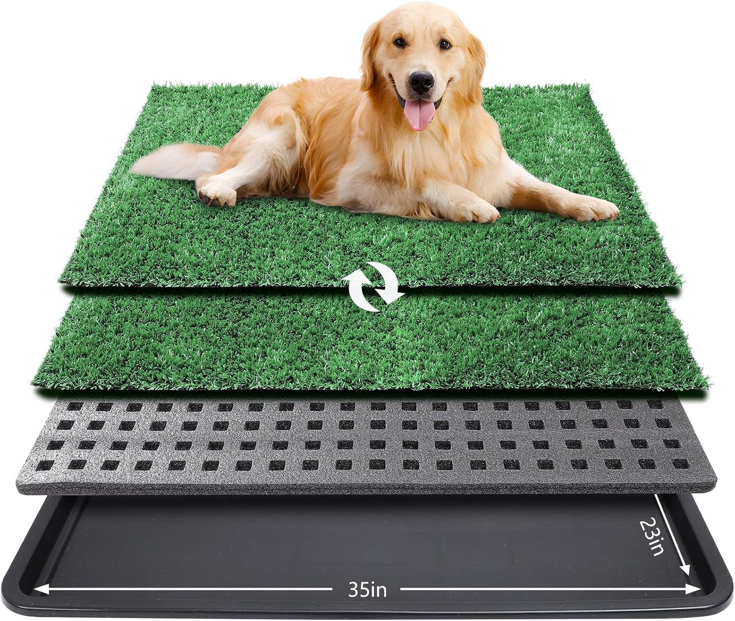 Dog Grass Pad with Tray,35x23in Dogs Potty Tray with 2-Pack Replacement Artificial Grass,Dog Litter Box for Pet Training,Indoor Portable Pottys Pet Toilet