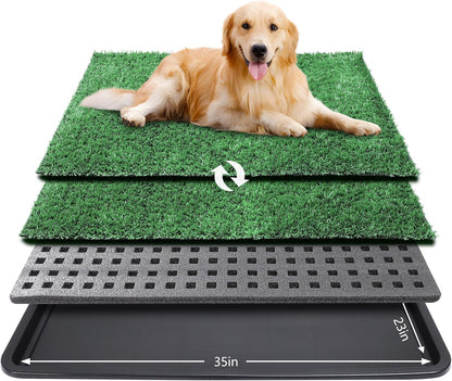 Dog Grass Pad with Tray,35x23in Dogs Potty Tray with 2-Pack Replacement Artificial Grass,Dog Litter Box for Pet Training,Indoor Portable Pottys Pet Toilet