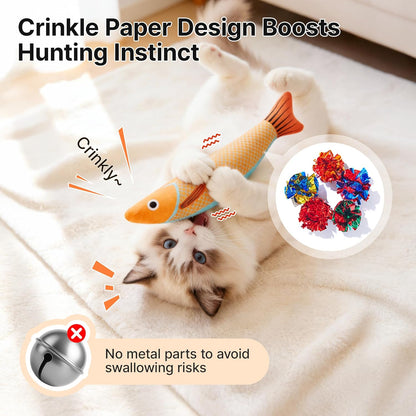 Potaroma Cat Toys Saury Fish, 3 Pack, Catnip Crinkle Sound, Soft and Durable, Interactive Kitten Kicker for Indoor Kitty Exercise 9.4 Inches for All Breeds