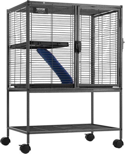 VEVOR 34" Rolling Metal Ferret Cage, Large 2-Tier Critter Nation Cage, Small Animal Cage with Ramps & Tray, Easy to Set up for Pet Mice, Hamster, Guinea Pig, Chinchilla, Squirrel, Hedgehogs, Bunny
