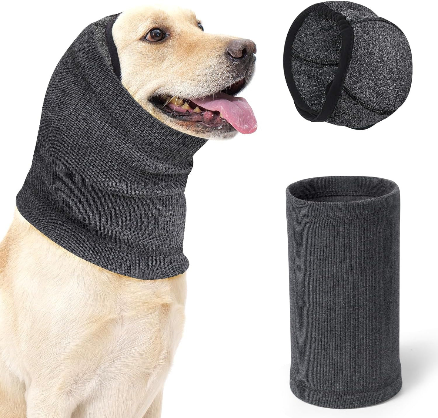 SlowTon Quiet Ears Dog Hoodie - 2 Pcs Ear Wrap Dog Ear Muffs Noise Protection, Anxiety Relief Dogs Hat Calming Hood Head Cover, Pet Headband Dogs Ear Protector for Grooming, Force Drying (Grey,S)