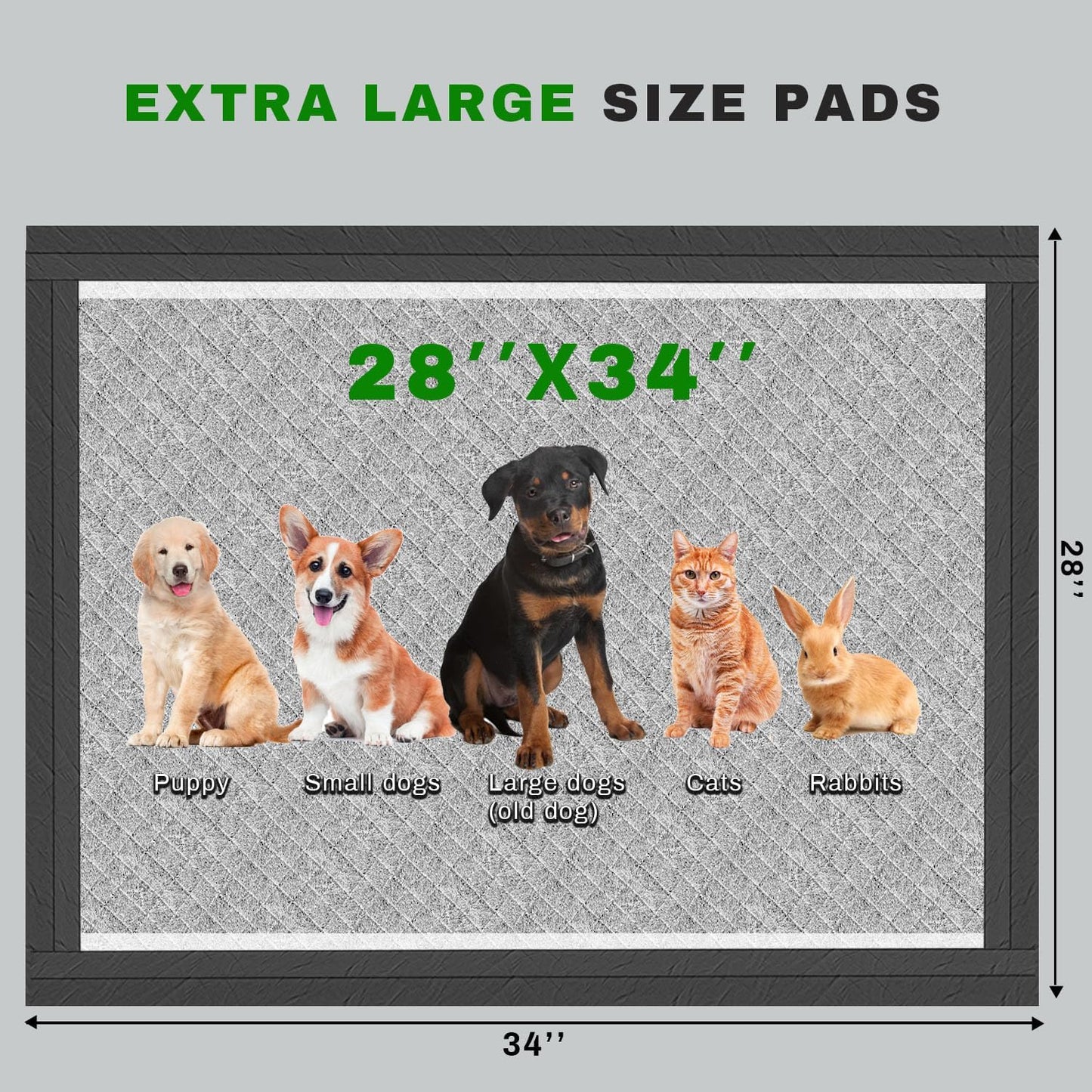 Charcoal Puppy Pads 28x34 Inches Extra Large Dog Pee Pads Odor-Control & Leak-Proof Disposable Pet Training Black New Edge-Wrapping Thicken Potty Pad for Dogs, Cats, Rabbits (30 Pieces)