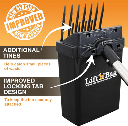 Neater Pet Brands Lift N’ Bag 2.0 Dog Pooper Scooper with Bag Attachment & 27" Pole for Small to Large Dogs, New & Improved Design, 15 Refill Bags, Heavy Duty Dog Poop Scooper for Yard, One-Hand Use