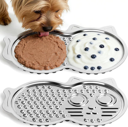 Stainless Steel Lick Mat for Dogs & Cats, 2 Pack Dog Lick Mat with Non-Slip Base, Dog Licking Mat for Anxiety Relief, Cat Slow Feeder