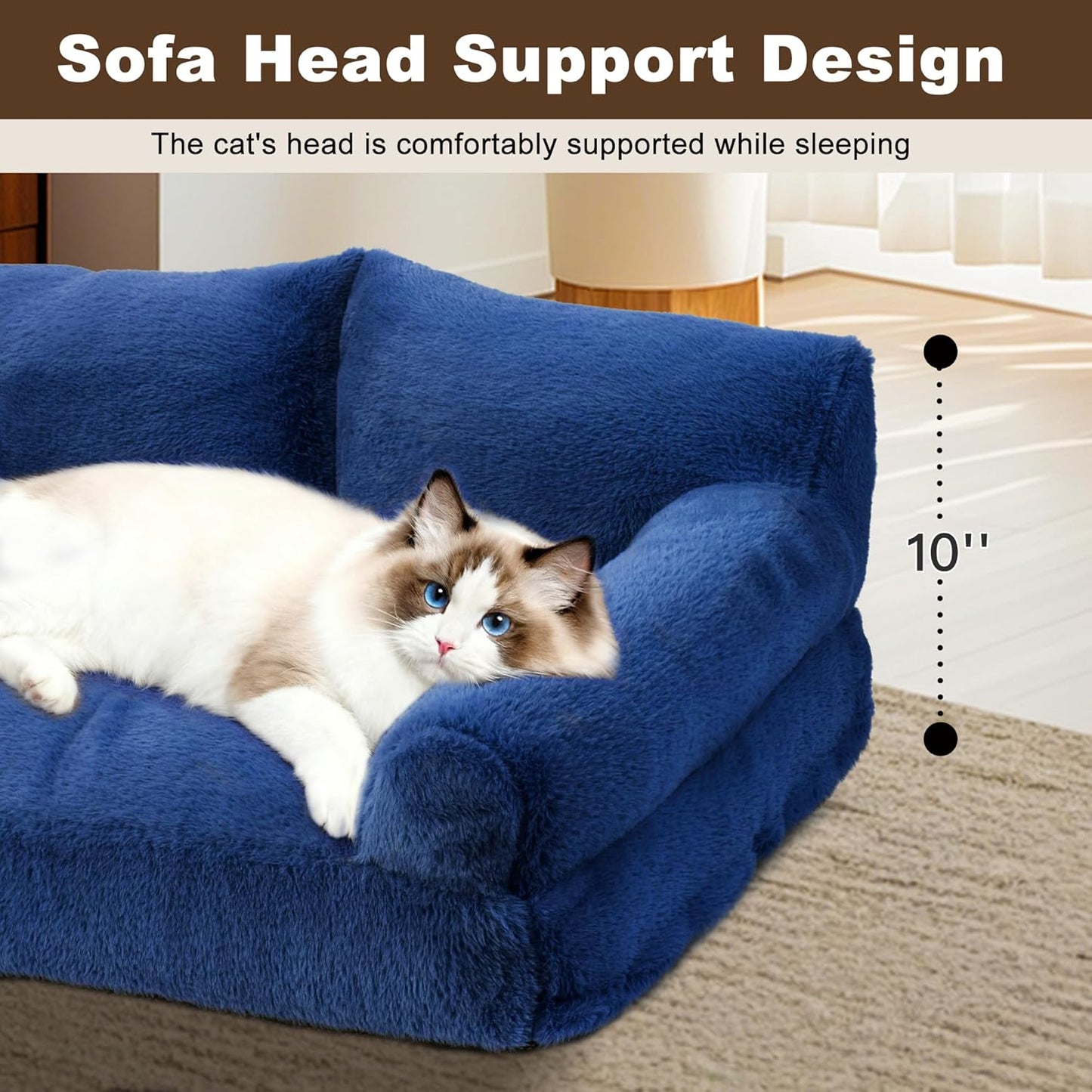 Cat Beds for Indoor Cats, Cat Couch Bed, Cute Cats Sofas for Pets, Small Dog Sofas & Chairs with Removable Washable Cover, Plush Soft Pet Furniture for 10lbs Small Dogs & Cats(Navy Blue)