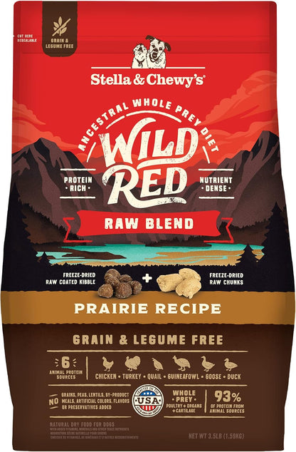 Stella & Chewy's Wild Red Raw Blend Kibble - Premium Freeze-Dried Raw Coated Dog Food - Perfect For Picky Eaters - High Protein Grain Free with 6 Poultry Sources - 3.5lb Bag