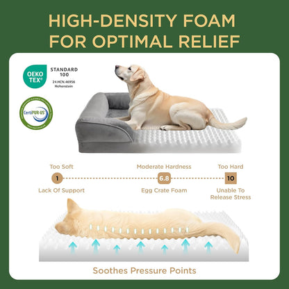 Bedsure Orthopedic Dog Beds Large Sized Dog - Washable Large Dog Cat Bed Waterproof, Comfort Dogs Couch Sofa with Washable Removable Cover, Pet Bed with Nonskid Bottom, Grey, 35"