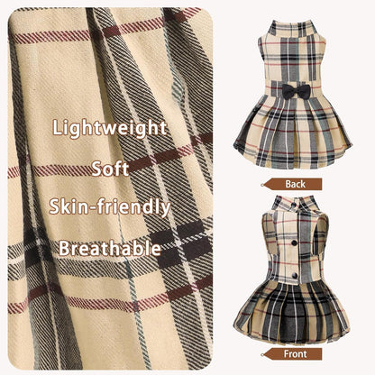 PUPTECK Classic Plaid Dog Dress Cute Puppy Clothes Outfit Small