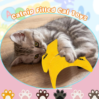 6 Pack Banana Catnip Toys Yellow Cat Chew Catnip Toys Banana Cat Pillow Toys Kitten Interactive Stuffed Banana Catnip for Kitten Cats Indoor Bites Scrub Claws Toys