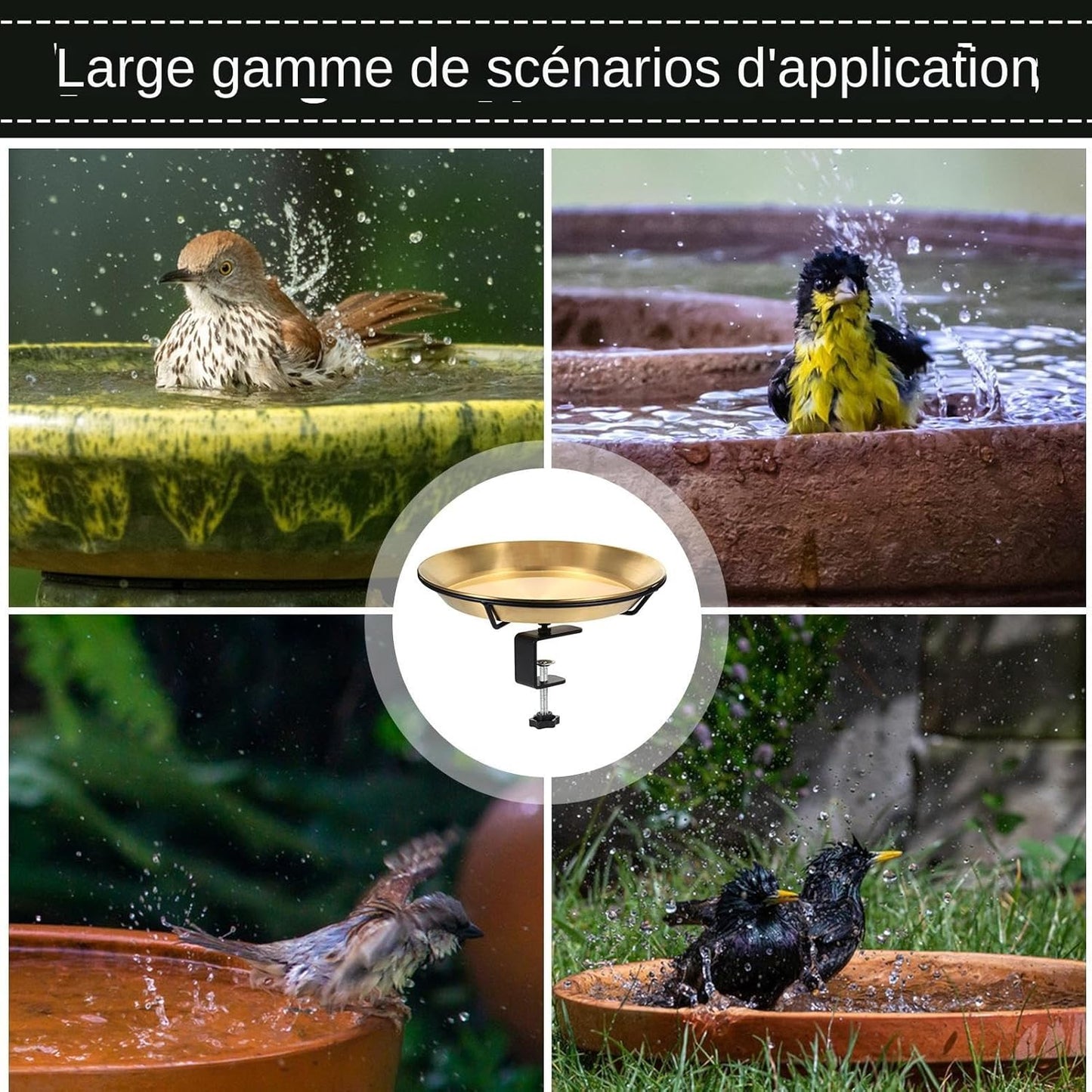 Bird Bath For Patio Railing - Bird Water Feeder - Metal Bird Bowl With Bird Waste Perfect Terrace Adjustable For Garden Fence Decor