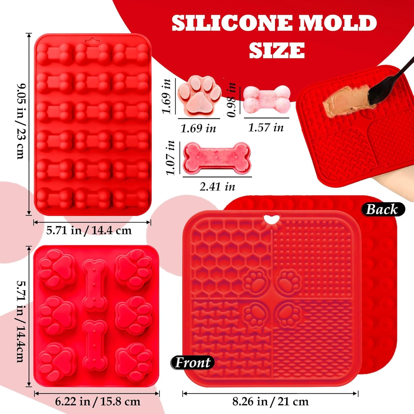 Homemade Dog Treat Molds Silicone,Lick Mat for Dogs & Cats with Suction Cups,Cookie Cutters for Homemade Dog Treats,Includes Vet-Approved Recipe Cards