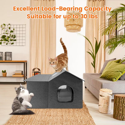 Homegroove Outdoor Cat House Waterproof, Insulated Cat Houses for Outdoor Cats with Removable Soft Mat, Collapsible Feral Cat Shelter for Multiple Cats, Easy to Assemble (Grey, Large)