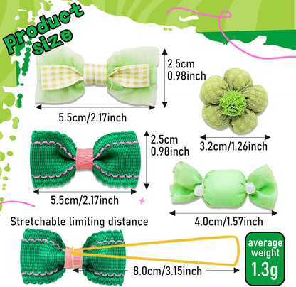 20pc Green Small Dog Hair Bows with Rubber Bands, Bulk Green Puppy Dog Hair Bows, Mix Handmade Cute Dog Gooming Flower Ball Bows for Holiday Yorkie Dog Hair Accessories