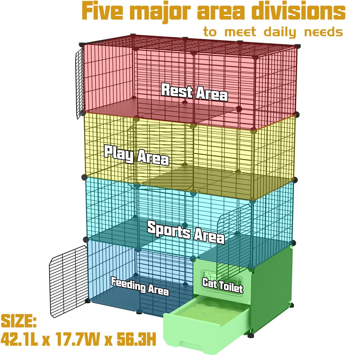 Cat Cage Indoor with Litter Box 4-Tier DIY Cat Crate, Cat Playpen Indoor & Outdoor Detachable Metal Wire Large Exercise Place Ideal