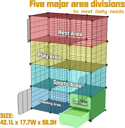 Cat Cage Indoor with Litter Box 4-Tier DIY Cat Crate, Cat Playpen Indoor & Outdoor Detachable Metal Wire Large Exercise Place Ideal