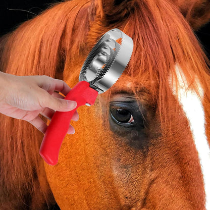 2Pcs Stainless Steel Curry Comb for Horse and Cow Grooming, Double-Sided Metal Rings Brush with Comfortable Grip, Pet Grooming Tool for Removing Loose Hair and Cleaning Tack