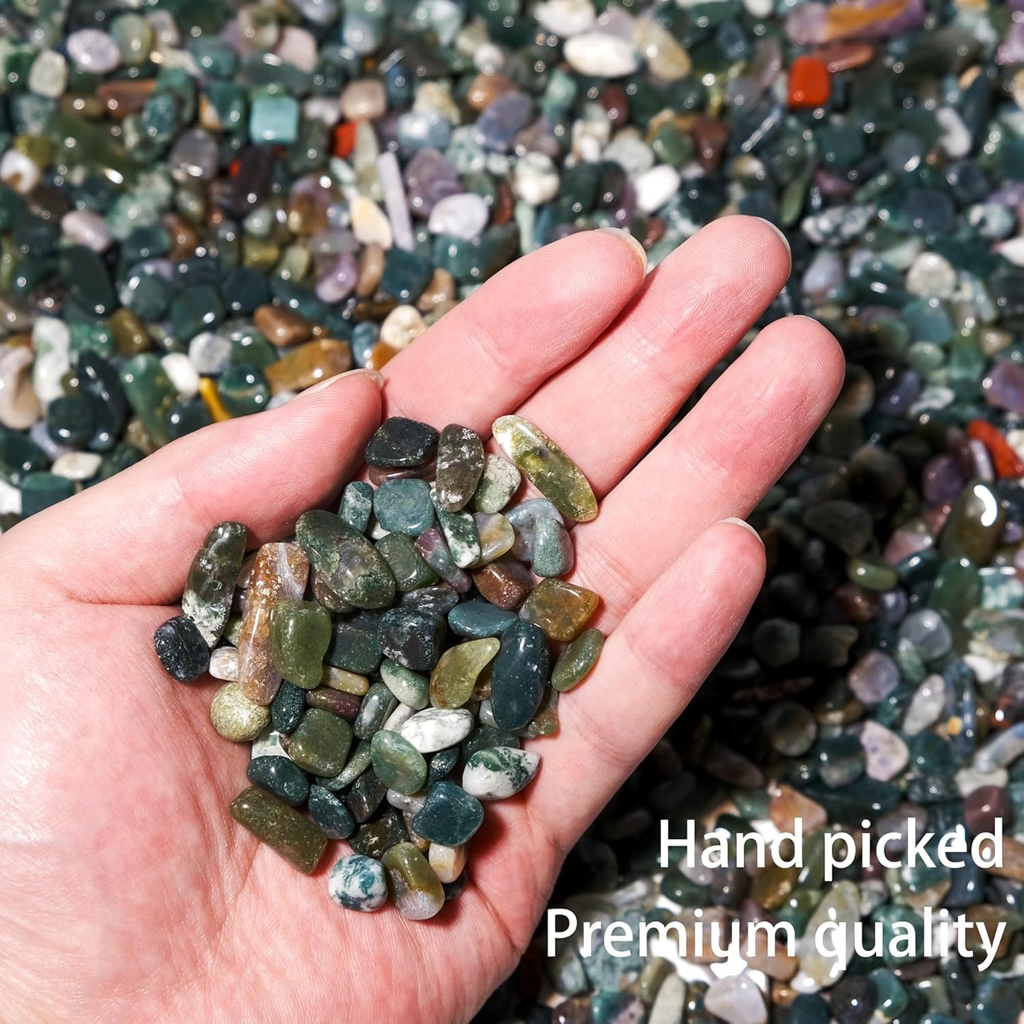 Moss Agate Crystal Chips 2lb (2400+ pcs) – 5-8mm Natural Crystals for Aquarium Gravel, Terrarium Substrate, Succulent Top Dressing, Jewelry Making & Spiritual Gifts – Safe for Fish Tanks