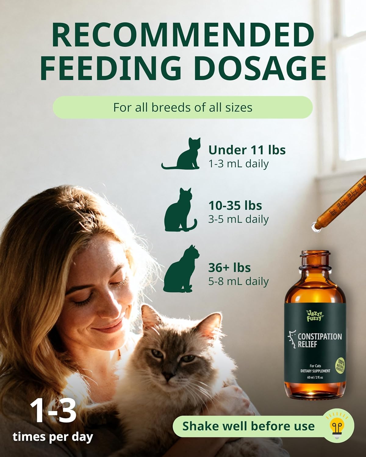 Cat Constipation Relief Liquid Drops, Stool Softener & Gentle Laxative for Cats, Supports Digestive Health, Natural Herbal Supplement with Chicken Flavor, 60 ml / 2 fl oz