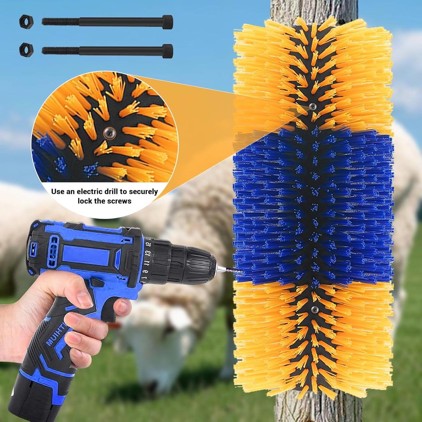 2 Pack Livestock Scratching Brush Horse Massage Grooming Brushes with 8 Screws for Goat,Cattle,Cow,Sheep, Horses,Pigs and Other Animal Back Scratching