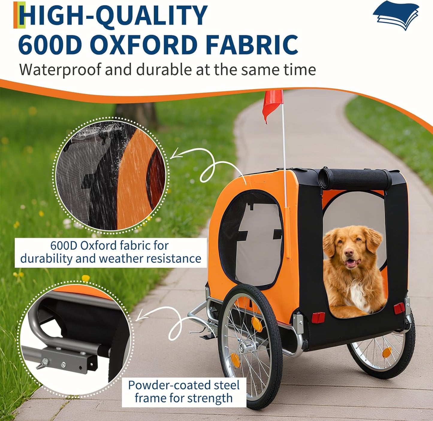 Dog Bike Trailer, Supports Up to 88 Lbs, Pet Bicycle Carrier, Easy Folding Cart & Quick Release Wheels, Washable Non-Slip Lining,Universal Bicycle Coupler for Small/Medium Pets