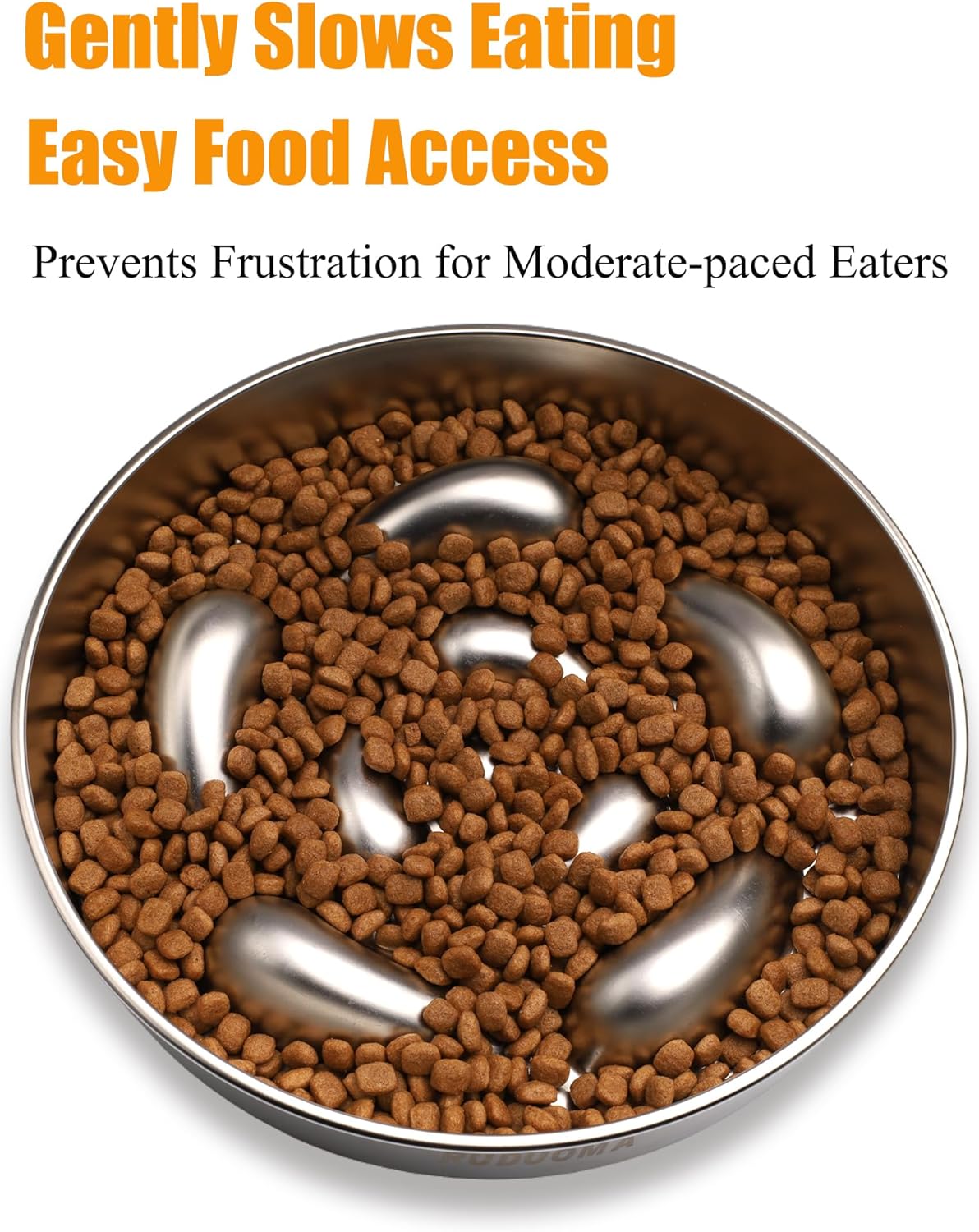 Stainless Steel Dog Bowls for Brachycephalic Breeds,Gentle Slow Feeding Design,Moderately Slow Down Eating Pace,Non-Slip,2.5 Cups Capacity Metal Bowl for Medium Dogs