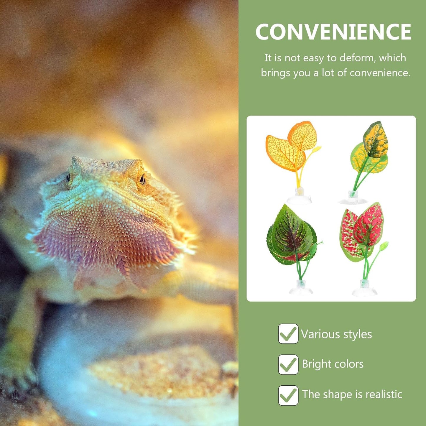 4Pcs Artificial Reptile Plants and Plastic Leaves Decor for Terrarium Habitat Landscaping, Natural Style Decorative Leaves for Turtle, Lizard, Snake Enclosures