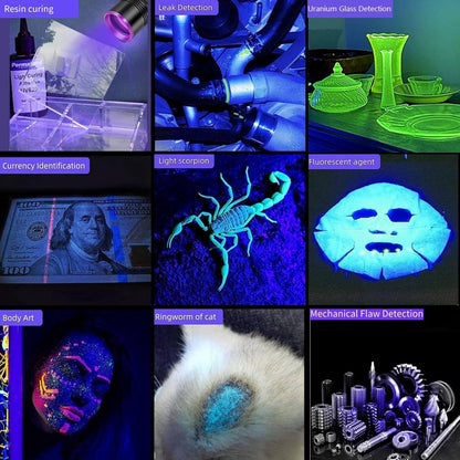 UV Flashlight 20W, 5000 mAh High Power 365nm UV Light, Led Usb Rechargeable Black Light Flashlight for Pet Urine Detection, Resin Curing, Rock Hunting, Traveling, AC Leak,Uranium Glass,Blood Tracking